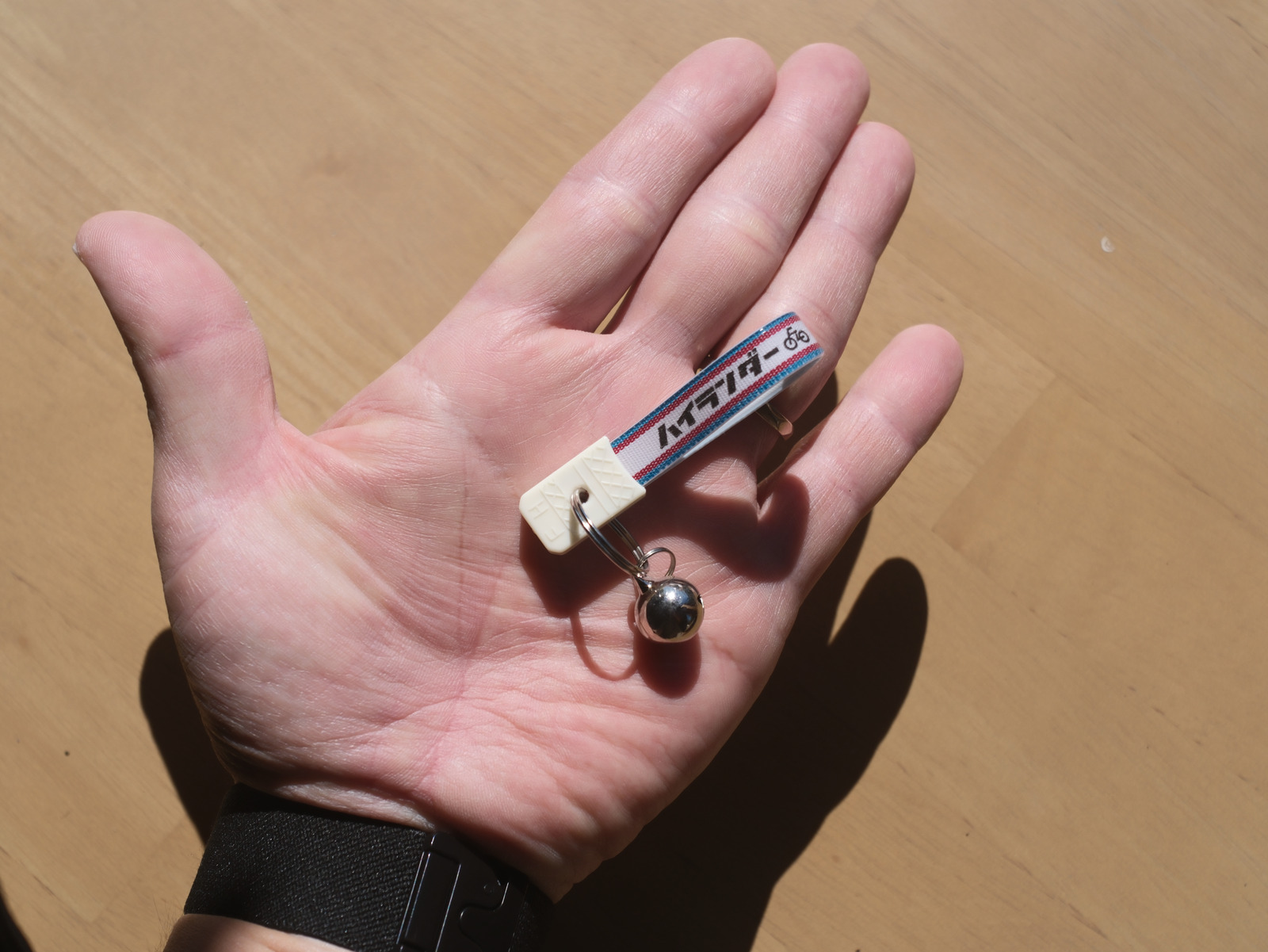 手のひらに載せたハイランダーのオリジナルキーホルダー